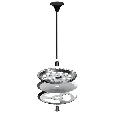 Stainless steel French press accessory parts with filter and plunger by Stoke Voltaics