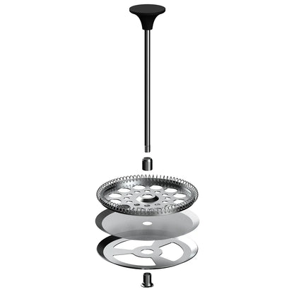 Stainless steel French press accessory parts with filter and plunger by Stoke Voltaics