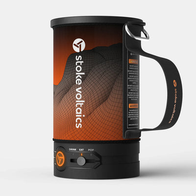 Stoke Voltaics electric kettle pot with terrain pattern, black handle, and control dial