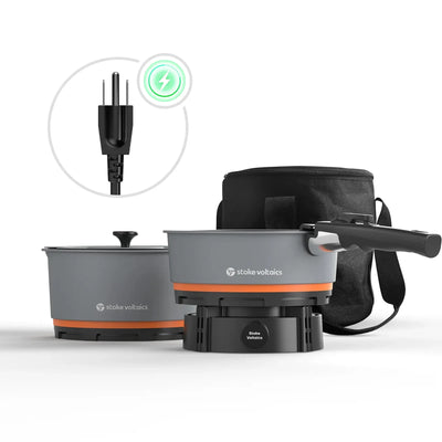 Stoke Voltaics electric nomad cooking system with kettle, pot, and carrying case